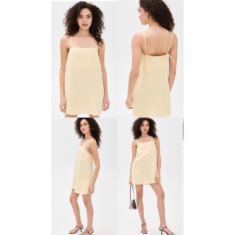 Reformation Yellow Linen Mini‎ Dress Spaghetti Strap Tie Back XL